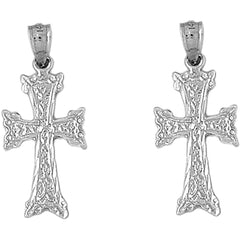 Sterling Silver 31mm Budded Cross Earrings