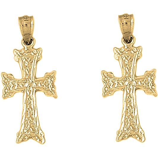 Yellow Gold-plated Silver 31mm Budded Cross Earrings