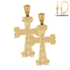 Sterling Silver 40mm Budded Cross Earrings (White or Yellow Gold Plated)