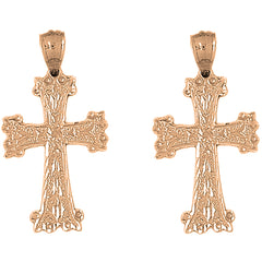 14K or 18K Gold 40mm Budded Cross Earrings