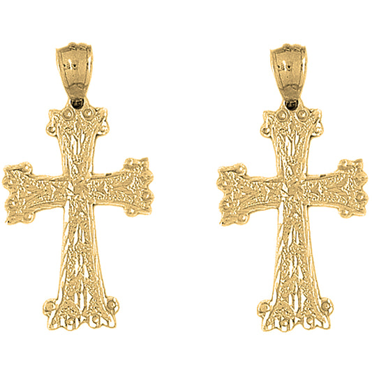 14K or 18K Gold 40mm Budded Cross Earrings