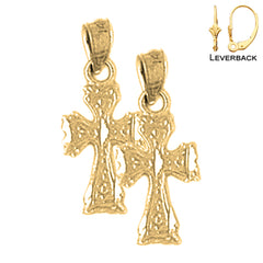 Sterling Silver 20mm Budded Cross Earrings (White or Yellow Gold Plated)