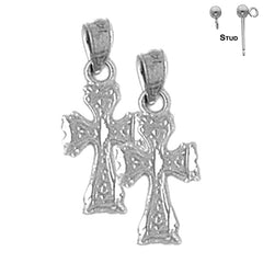 Sterling Silver 20mm Budded Cross Earrings (White or Yellow Gold Plated)