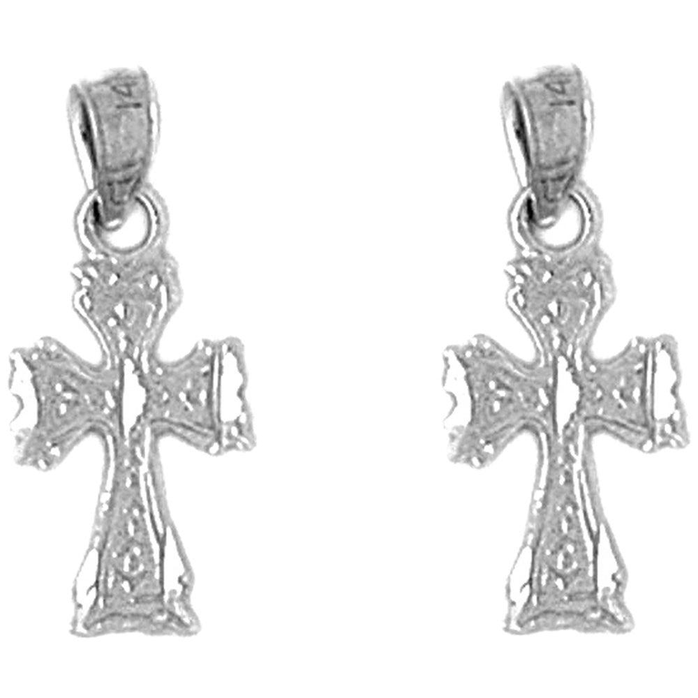 Sterling Silver 20mm Budded Cross Earrings