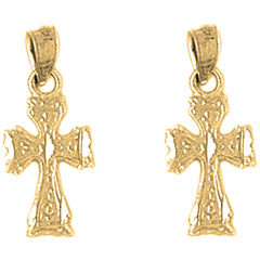 Yellow Gold-plated Silver 20mm Budded Cross Earrings