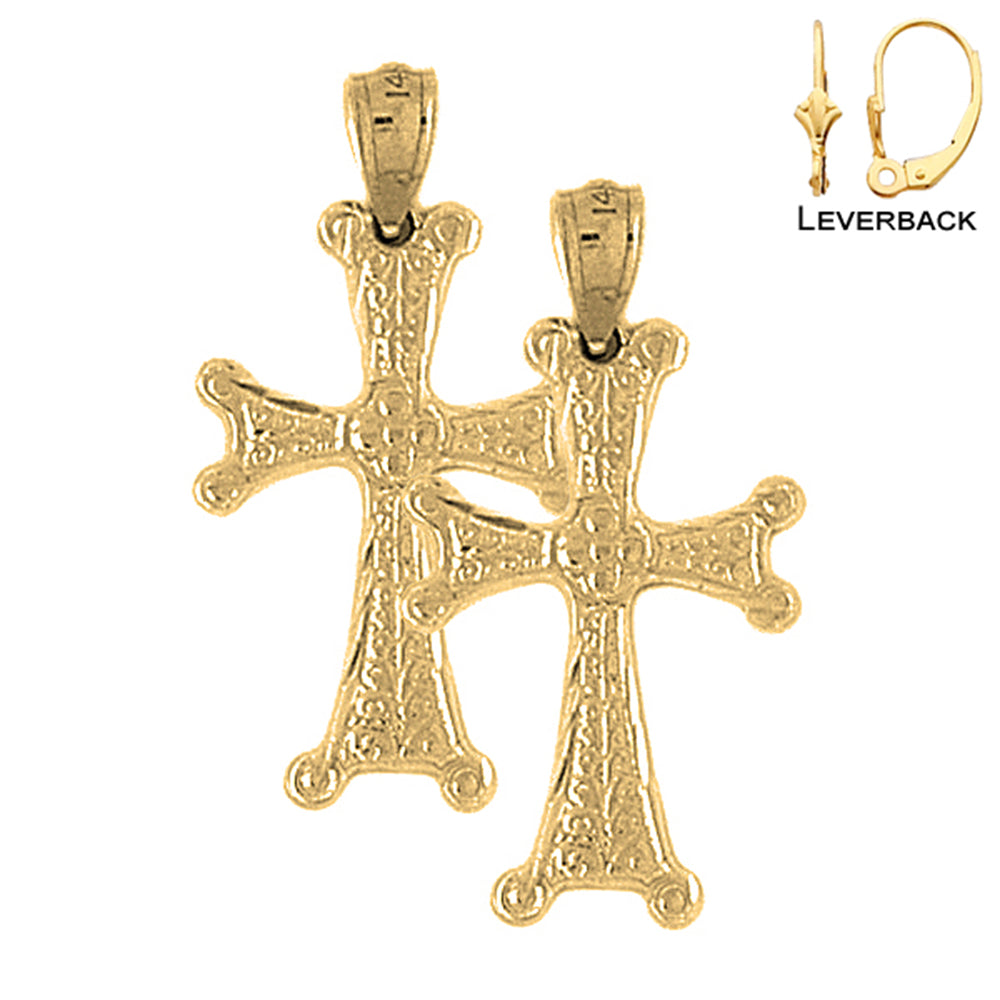 14K or 18K Gold Budded Cross Earrings