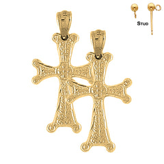 Sterling Silver 30mm Budded Cross Earrings (White or Yellow Gold Plated)