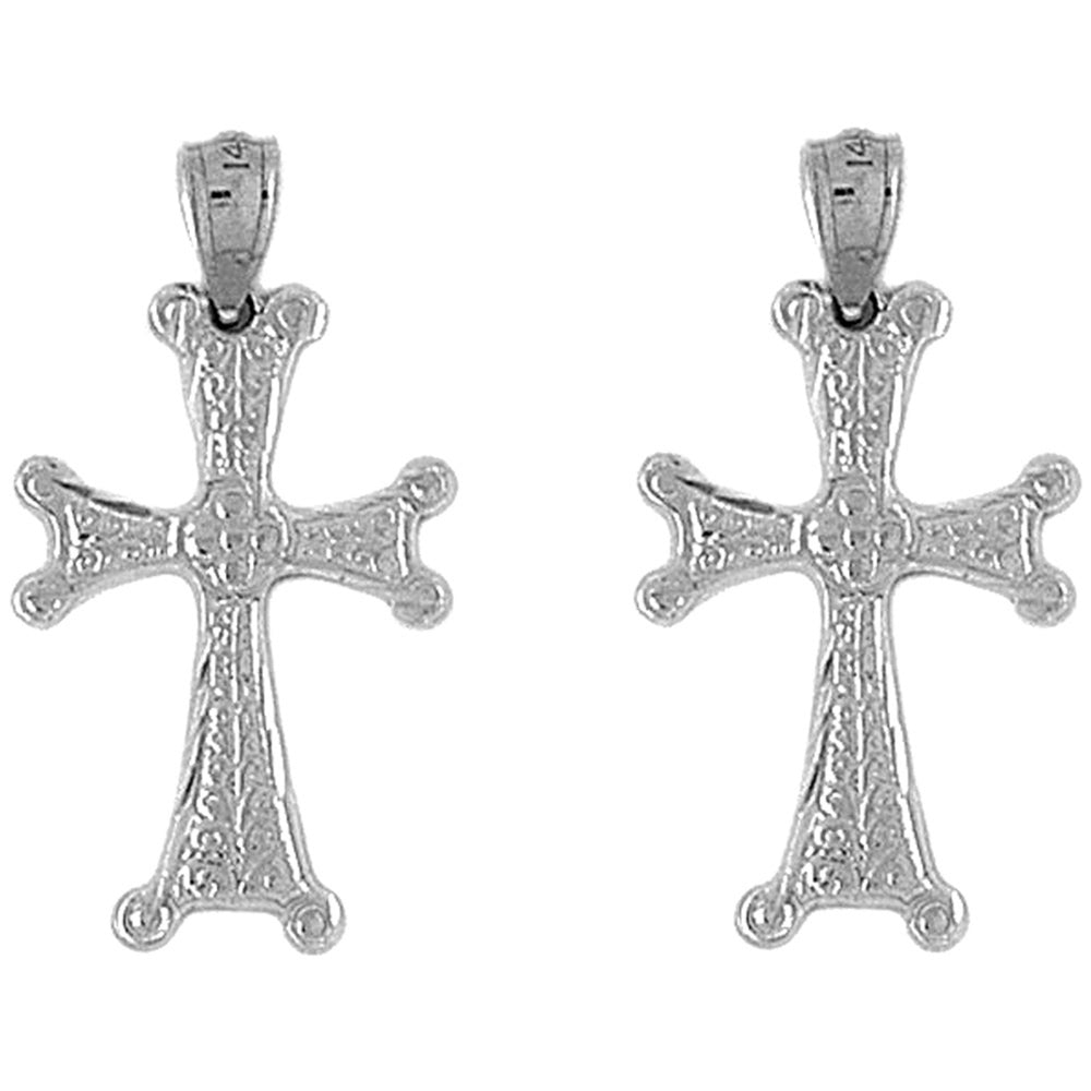 Sterling Silver 30mm Budded Cross Earrings