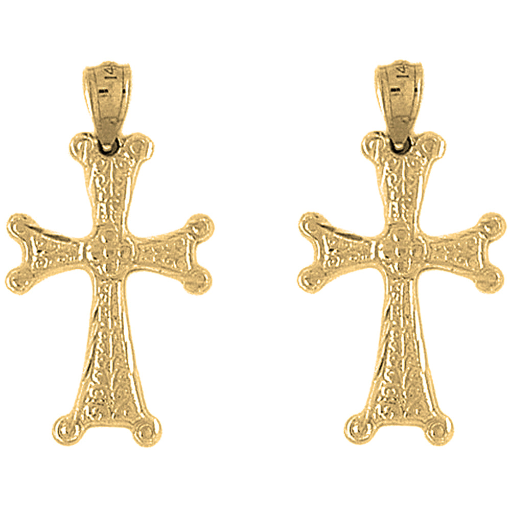 Yellow Gold-plated Silver 30mm Budded Cross Earrings