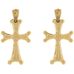 14K or 18K Gold 30mm Budded Cross Earrings