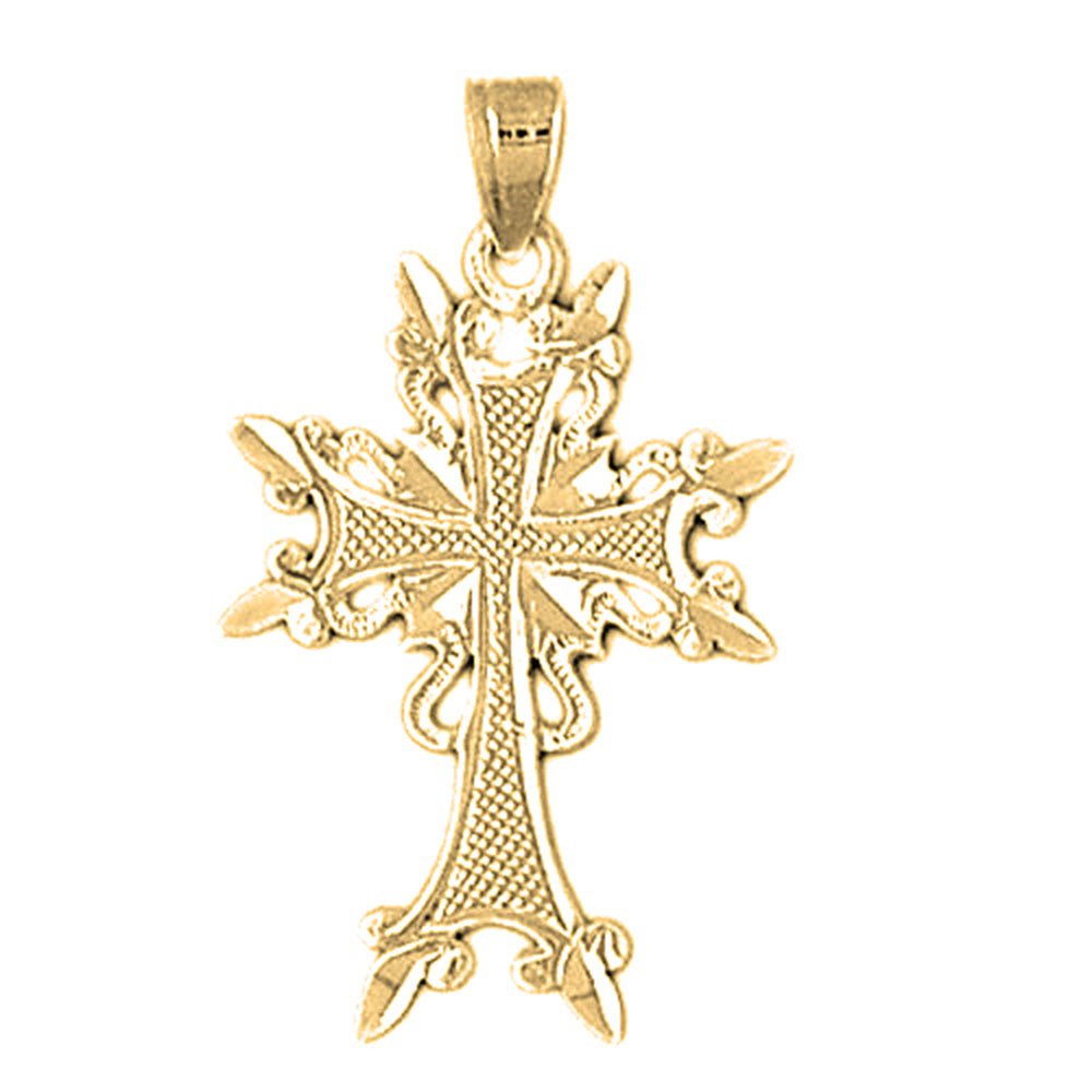 14K or 18K Gold Fleur de Lis Cross Pendant