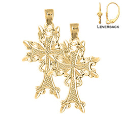 14K oder 18K Gold Fleur de Lis Kreuz Ohrringe