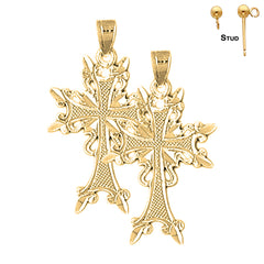 14K or 18K Gold Fleur de Lis Cross Earrings