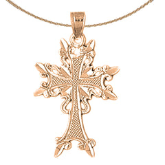 14K oder 18K Gold Fleur de Lis Kreuz Anhänger