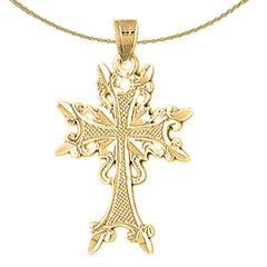 14K or 18K Gold Fleur de Lis Cross Pendant