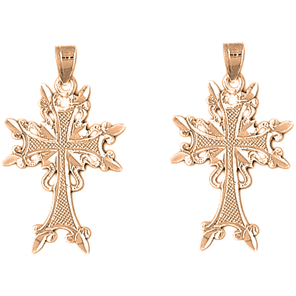 14K or 18K Gold 31mm Fleur de Lis Cross Earrings