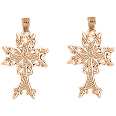 14K or 18K Gold 31mm Fleur de Lis Cross Earrings