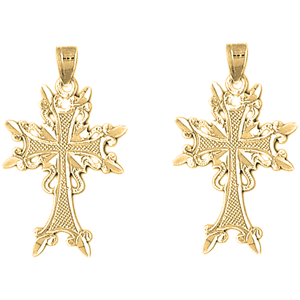 14K or 18K Gold 31mm Fleur de Lis Cross Earrings