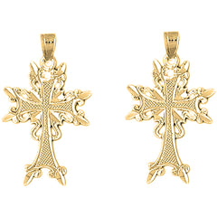 14K or 18K Gold 31mm Fleur de Lis Cross Earrings