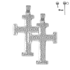 Sterling Silver 33mm Teutonic Cross Earrings (White or Yellow Gold Plated)