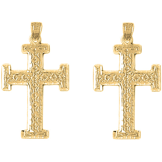 Yellow Gold-plated Silver 33mm Teutonic Cross Earrings