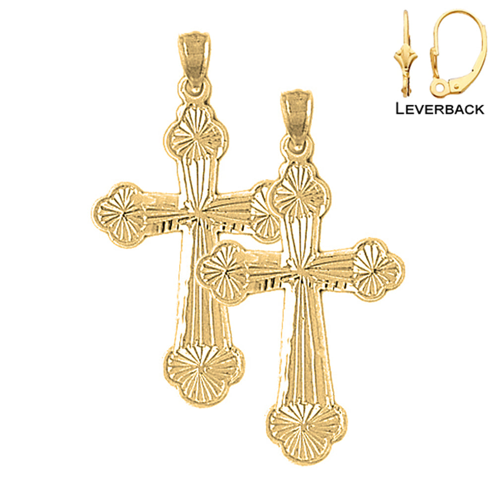 14K or 18K Gold Budded Cross Earrings