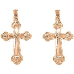 14K or 18K Gold 37mm Budded Cross Earrings