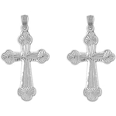 Sterling Silver 37mm Budded Cross Earrings