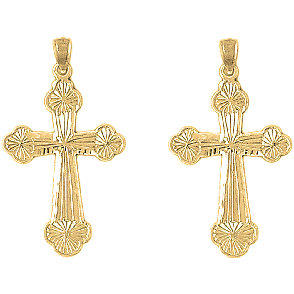 Yellow Gold-plated Silver 37mm Budded Cross Earrings