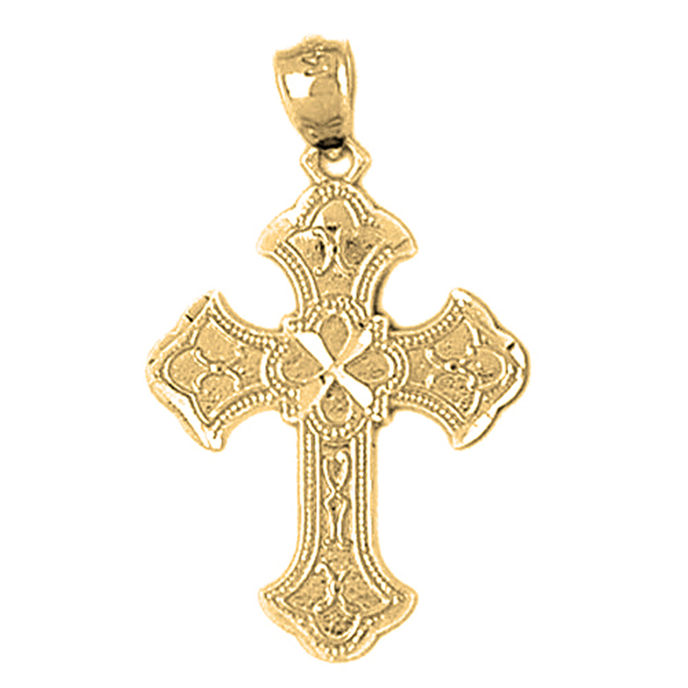 14K or 18K Gold Budded Cross Pendant