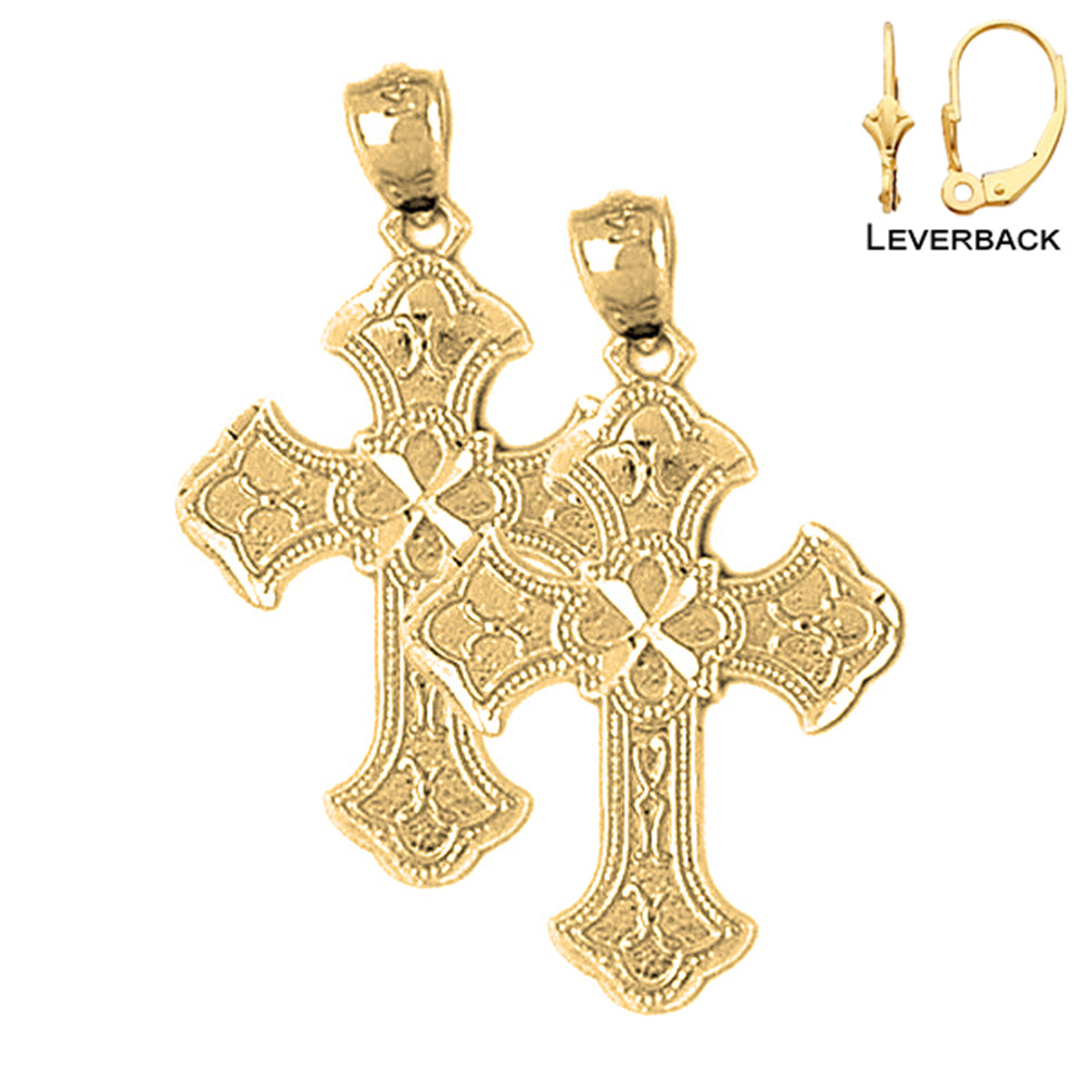 14K or 18K Gold Budded Cross Earrings