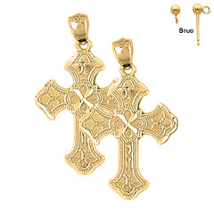 Sterling Silver 31mm Budded Cross Earrings (White or Yellow Gold Plated)