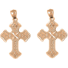 14K or 18K Gold 31mm Budded Cross Earrings