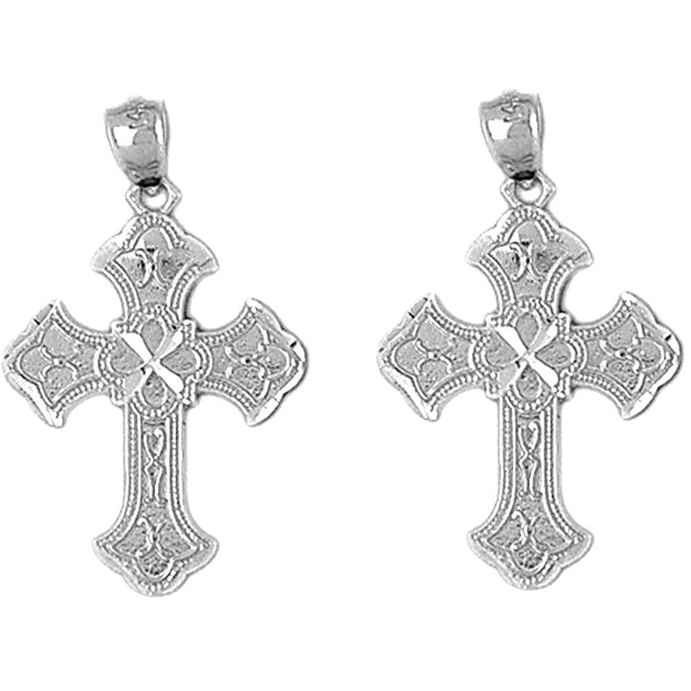 14K or 18K Gold 31mm Budded Cross Earrings