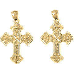 Yellow Gold-plated Silver 31mm Budded Cross Earrings