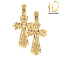 Pendientes de plata de ley con forma de cruz de la pasión de 30 mm (chapados en oro blanco o amarillo)