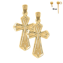 Pendientes de plata de ley con forma de cruz de la pasión de 30 mm (chapados en oro blanco o amarillo)