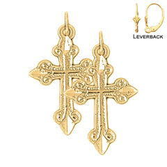 Sterling Silver 26mm Budded Cross Earrings (White or Yellow Gold Plated)
