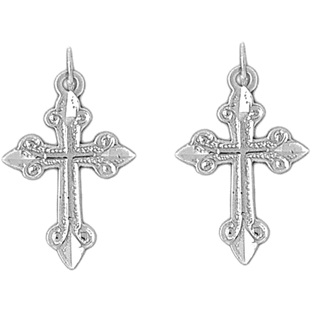 Sterling Silver 26mm Budded Cross Earrings