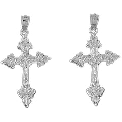 Sterling Silver 37mm Budded Cross Earrings