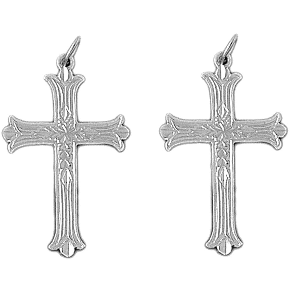 Sterling Silver 33mm Budded Cross Earrings