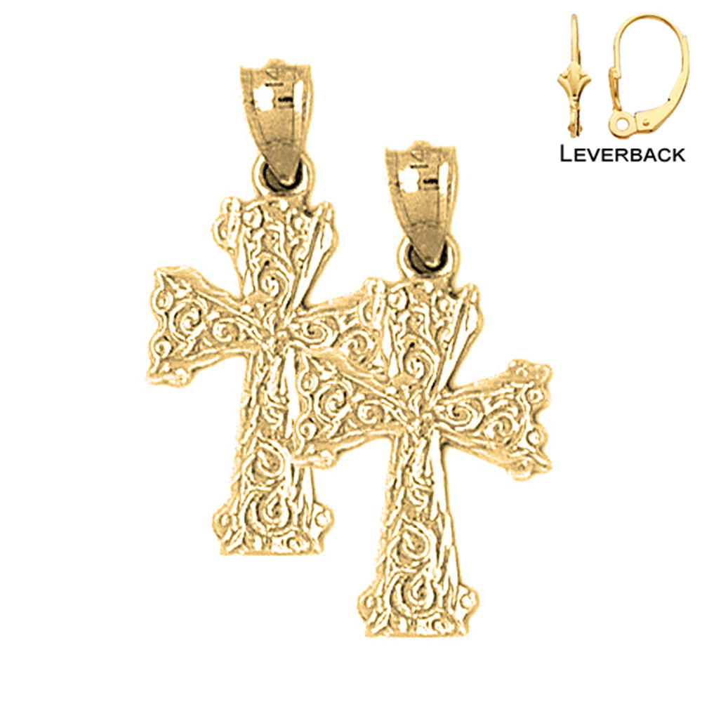 14K or 18K Gold Vine Cross Earrings