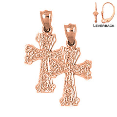 14K or 18K Gold Vine Cross Earrings