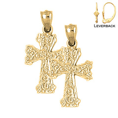 Sterling Silver 27mm Vine Cross Earrings (White or Yellow Gold Plated)