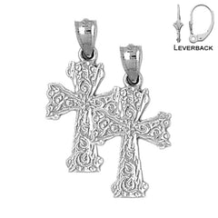 Sterling Silver 27mm Vine Cross Earrings (White or Yellow Gold Plated)