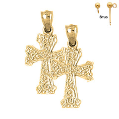 Sterling Silver 27mm Vine Cross Earrings (White or Yellow Gold Plated)