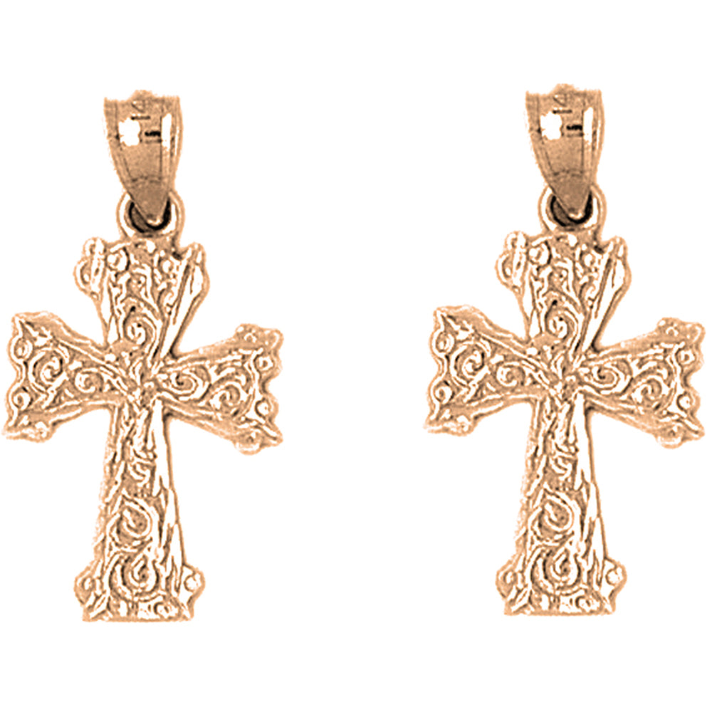 14K or 18K Gold 27mm Vine Cross Earrings