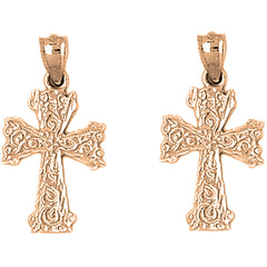 14K or 18K Gold 27mm Vine Cross Earrings