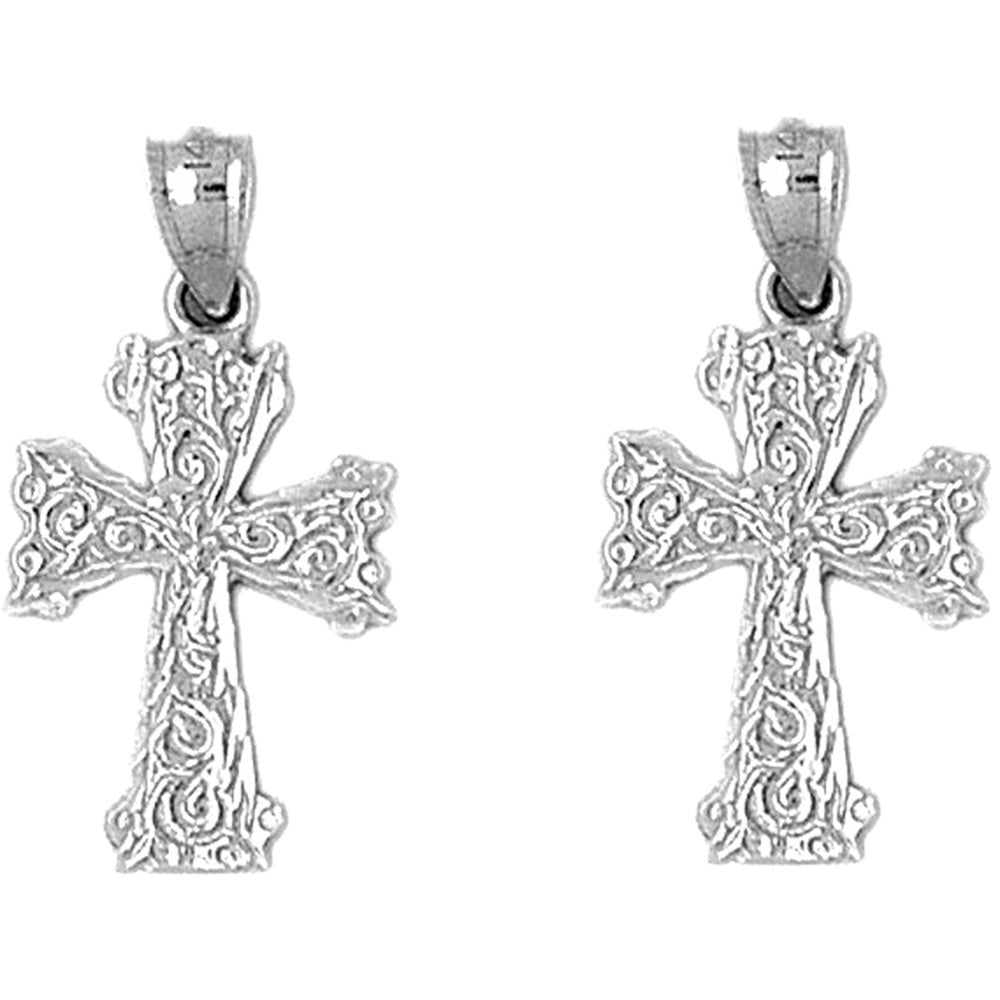 Sterling Silver 27mm Vine Cross Earrings