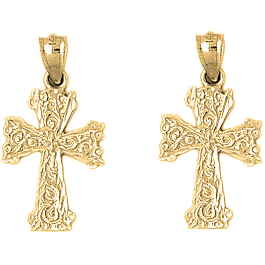 14K or 18K Gold 27mm Vine Cross Earrings